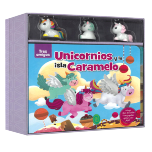 Libro Kit Juguete Colección Tres Amigos: Unicornios y la Isla Caramelo